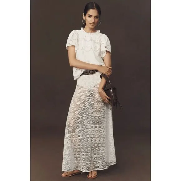 Anthropologie The Lainie High-Neck Lace Cutwork Blouse L NWT - Picture 3 of 9